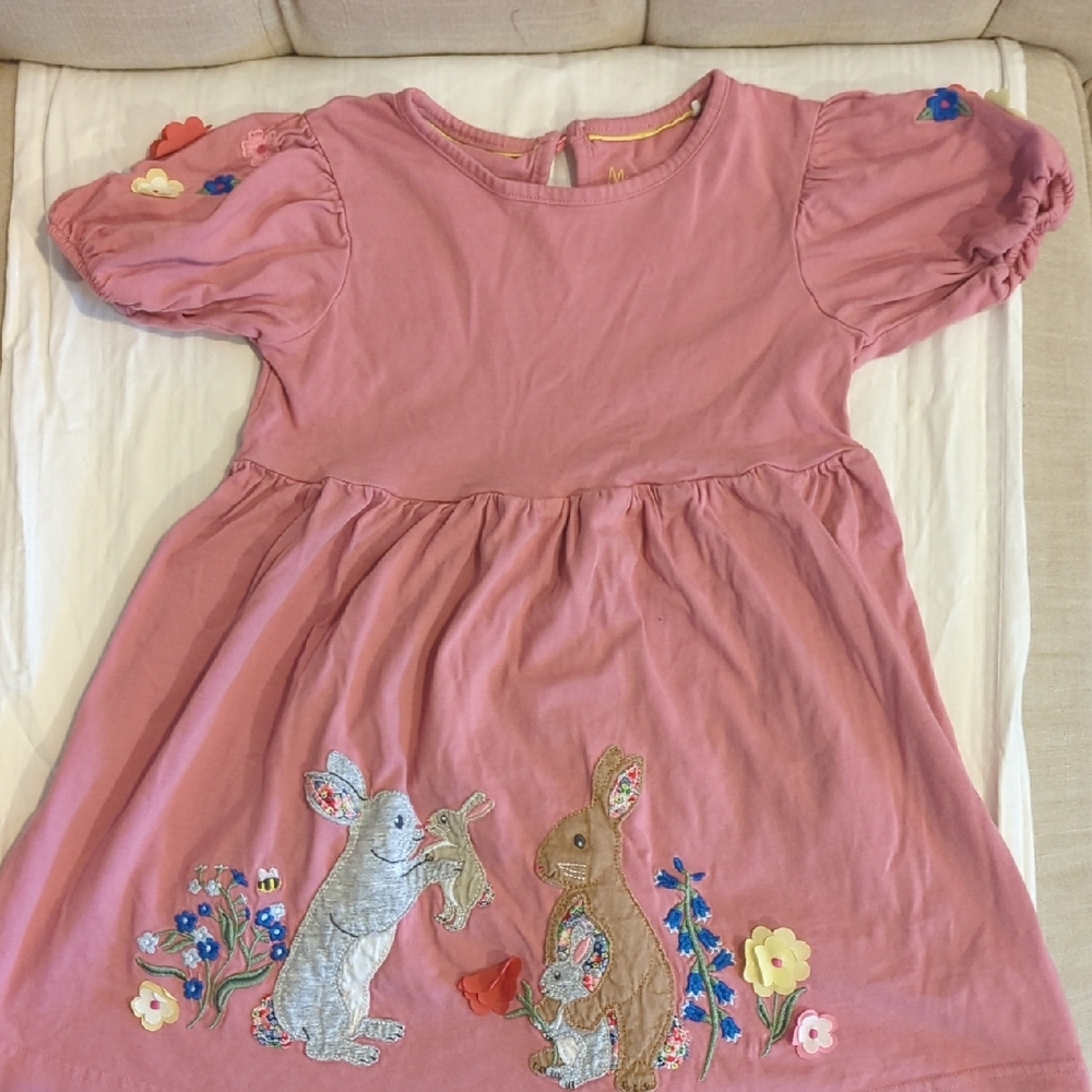 Mini Boden Pink Dress with Embroidered Bunnies